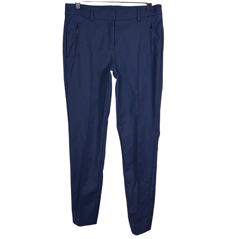 Akris Punto Navy Blue Cotton Blend Slim Pintuck Tailored Trousers Pants US 4